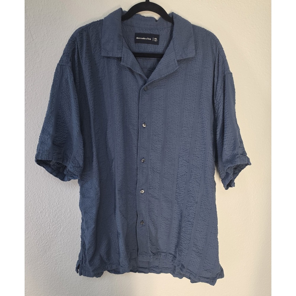 Abercrombie & Fitch Men XXL Blue Short Sleeve Collared Shirt Button-Up Top